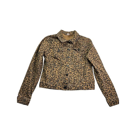 Time & Tru Womens Leopard Print Denim Jacket Size S Cropped Brown Black - Picture 1 of 6
